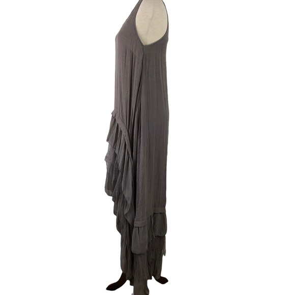 Anthropologie A’Reve Grey Taupe High Low Boho Lace Tiered Ruffle Dress - Picture 3 of 11